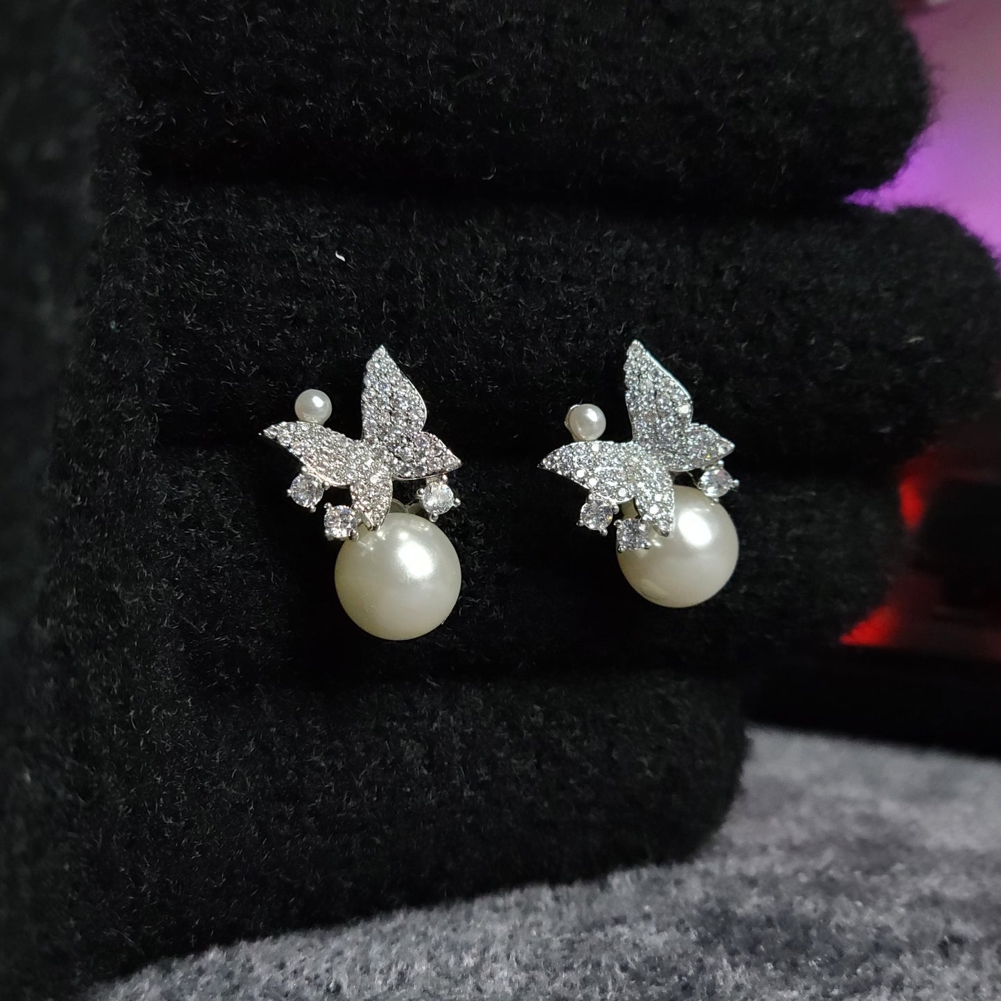 Butterfly Pearl Charm Earrings – Graceful Elegance