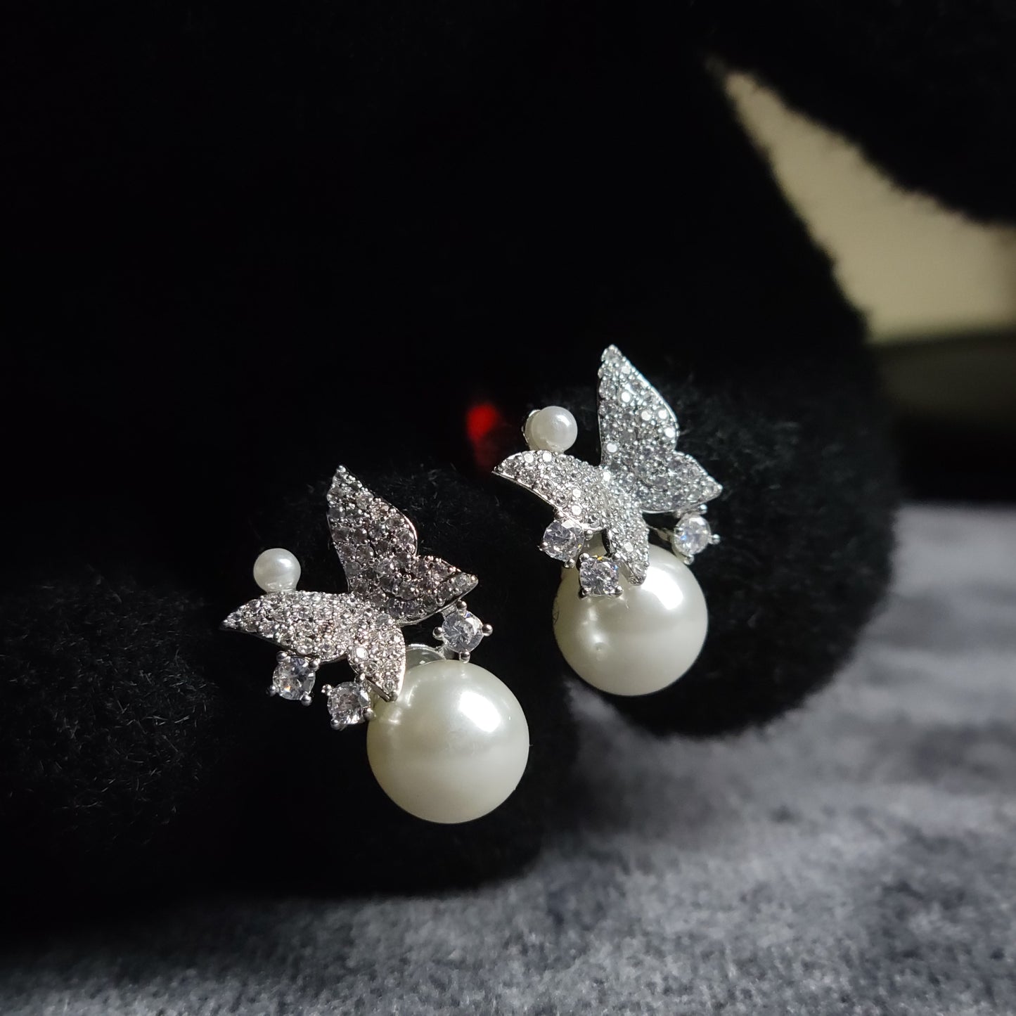 Butterfly Pearl Charm Earrings – Graceful Elegance