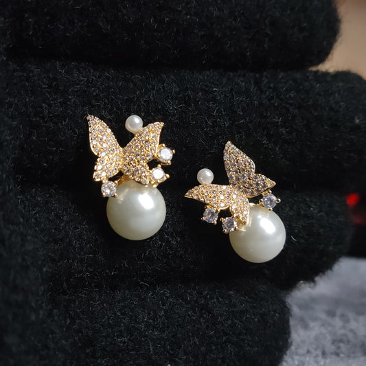 Butterfly Pearl Charm Earrings – Graceful Elegance