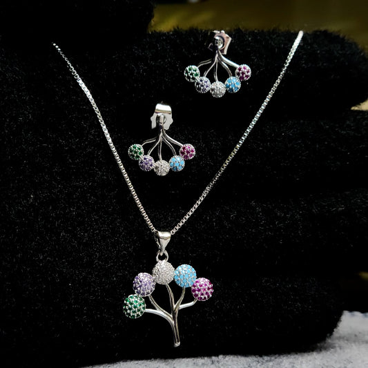 Tree of Life Multicolor Jewelry Set – Necklace and Earrings